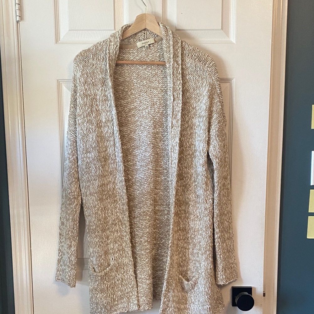 TALULAH Marled Cream Open-Front Knit Cardigan